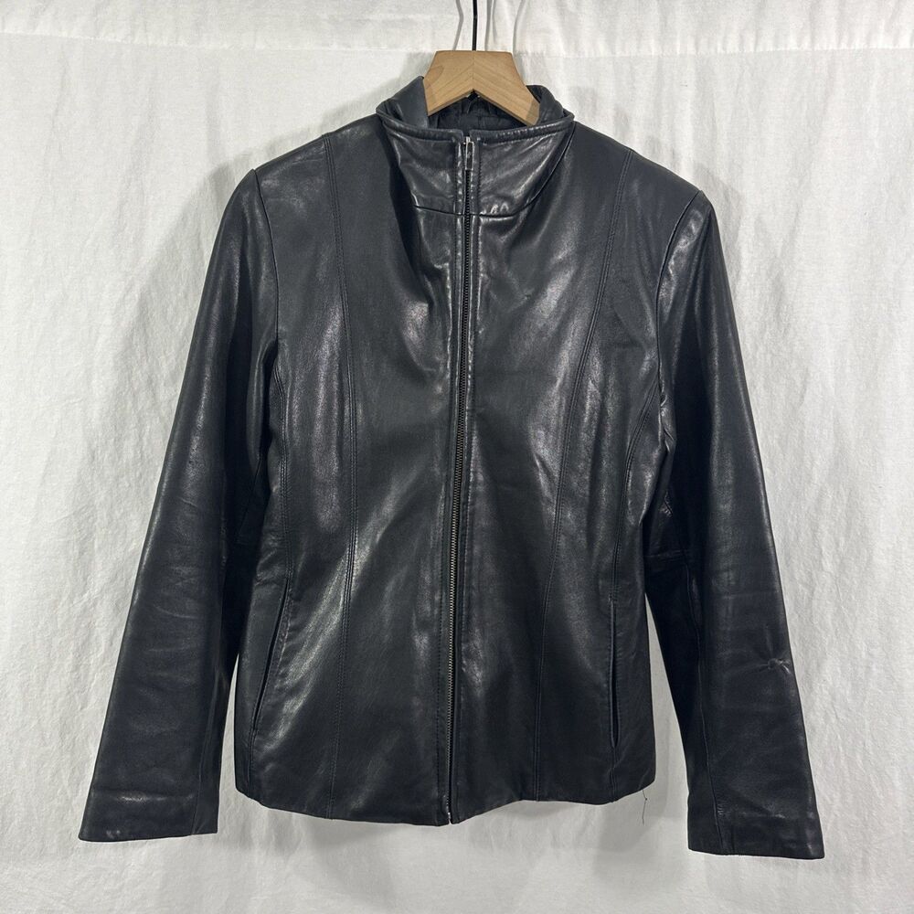 Siena Vintage Black Leather Moto Biker 90s Zip Jacket Womens Sz M READ